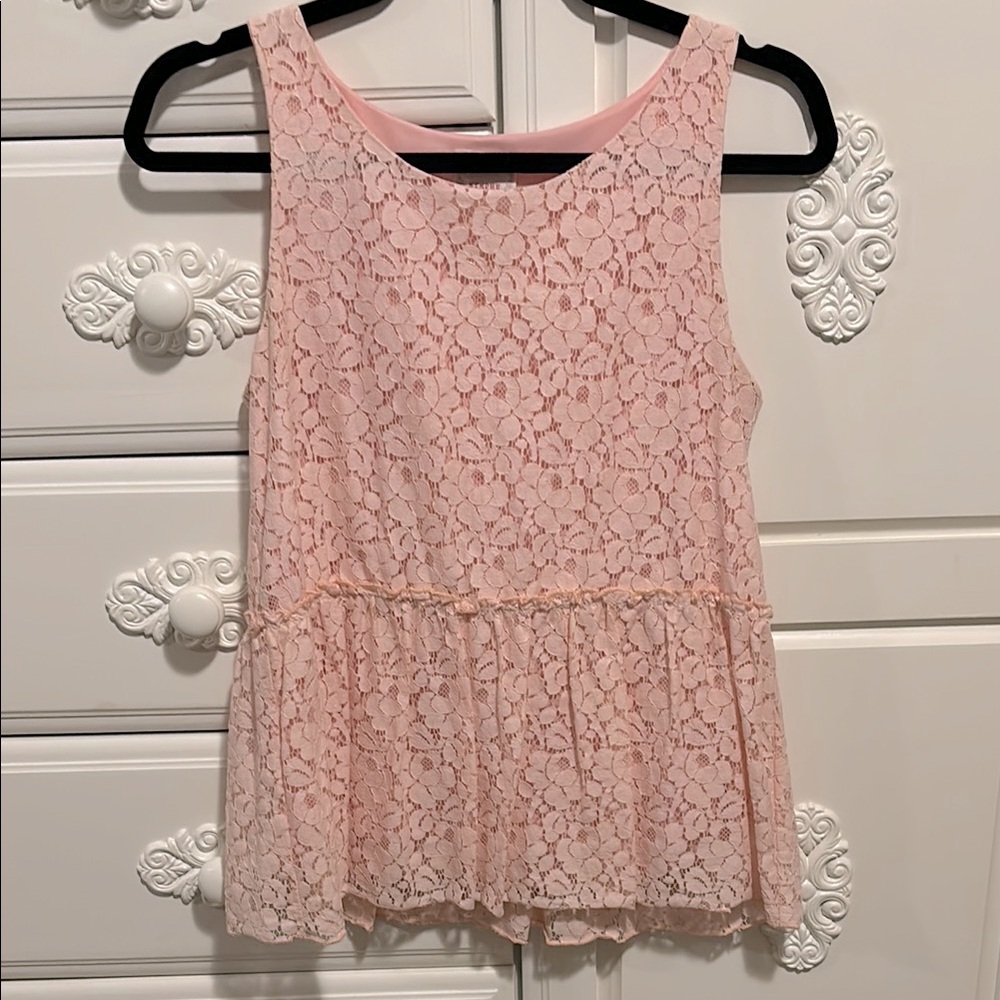 Pink lace peplum tank